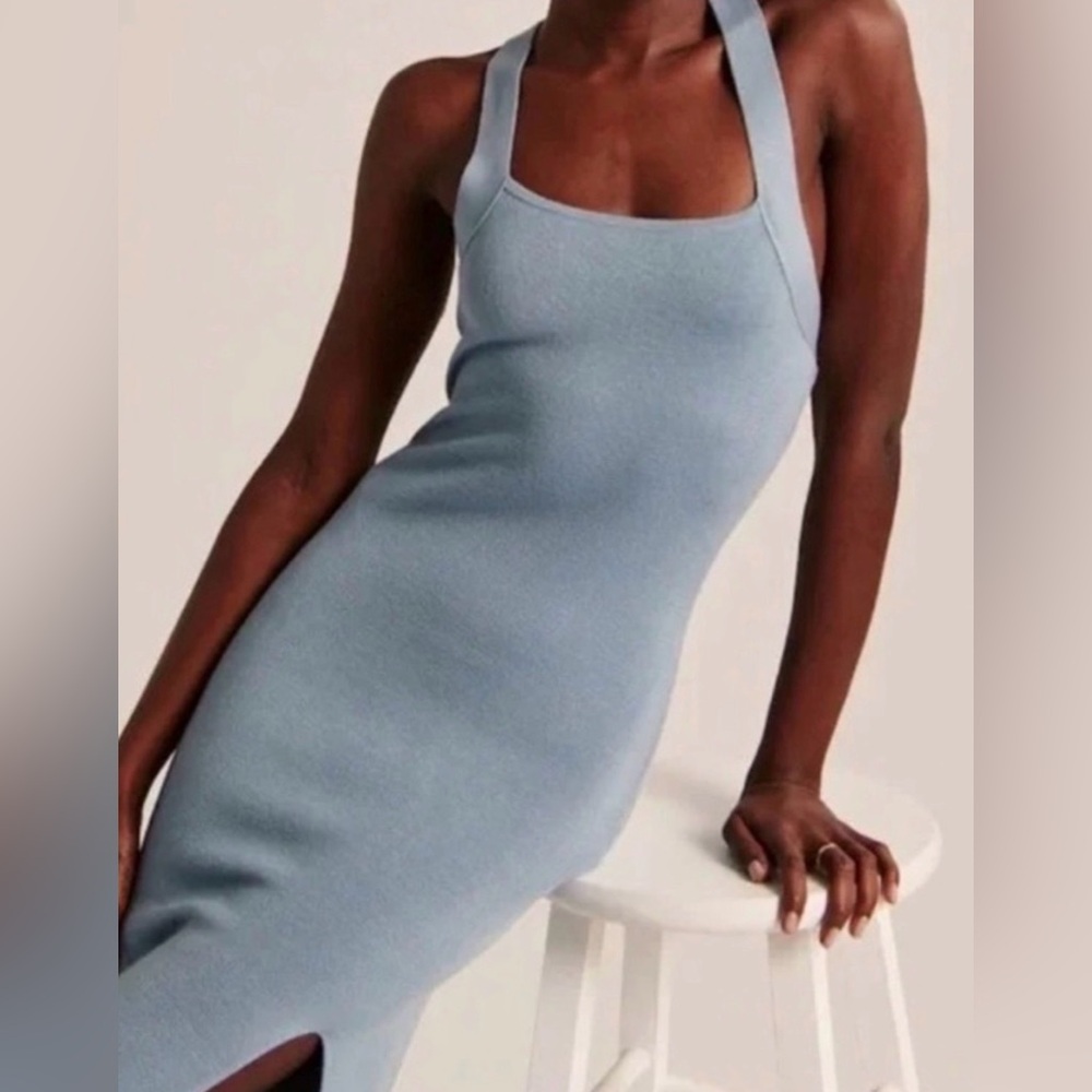 Abercrombie & Fitch Light Blue Knit Midi Dress Size Small TALL